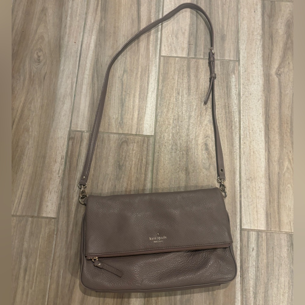 Kate Spade Taupe Pebbled Leather Messenger Crossbody